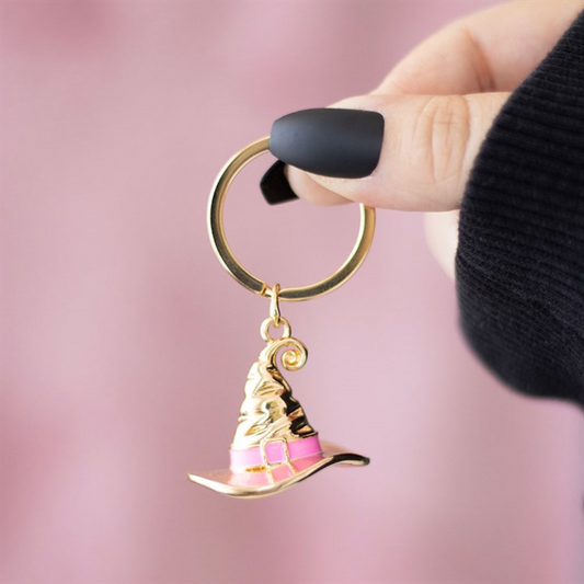 Good Witch hat keyring with pink enamel detailing