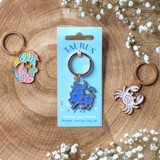 Zodiac Zest Taurus keyring with celestial bull design