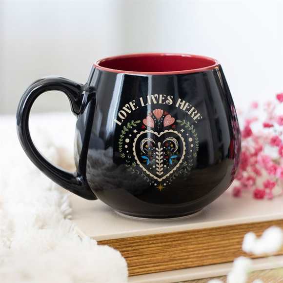 Love Lives Here Folk Heart Mug