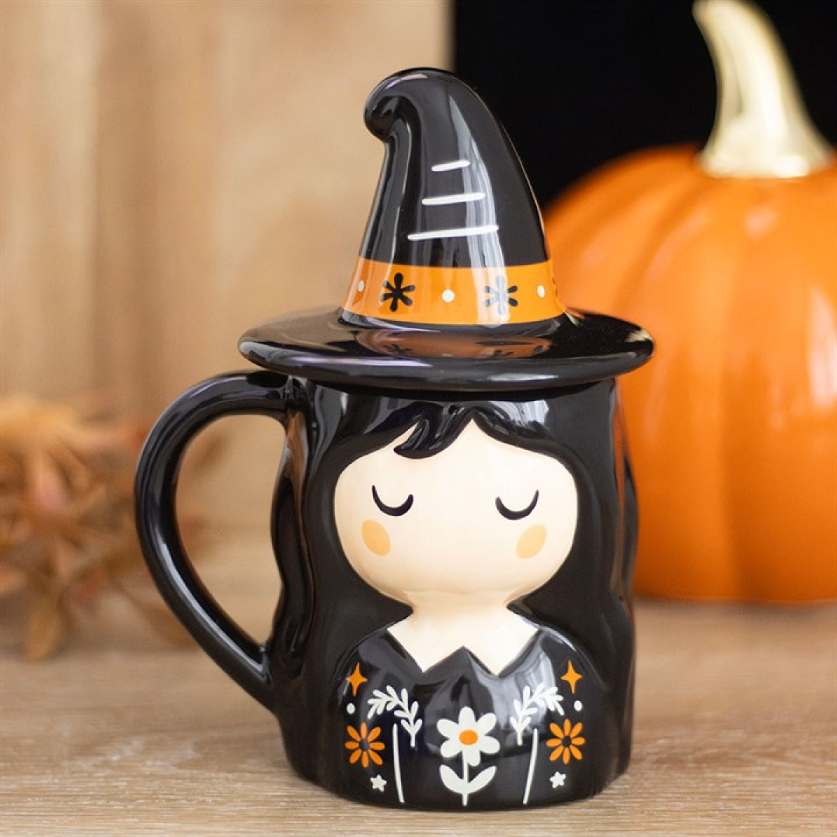 Frightful Folk Witch Lidded Mug with pointed witch hat lid