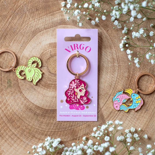 Zodiac Zest Virgo keyring with celestial maiden design