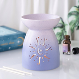 Purple ceramic oil burner with sun cut-out design