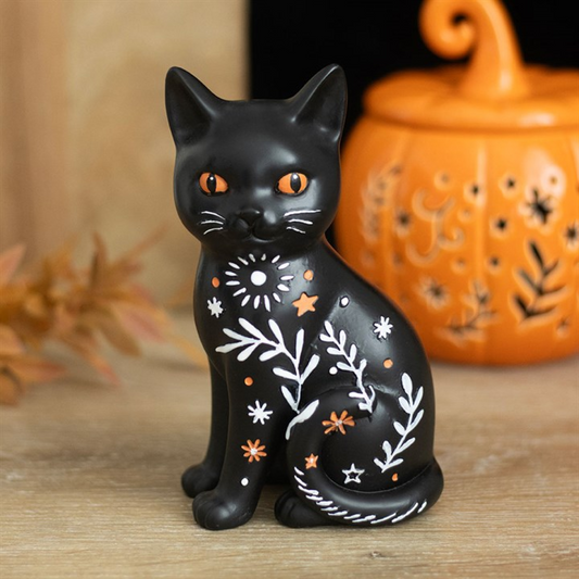 Frightful Folk black cat ornament with floral design