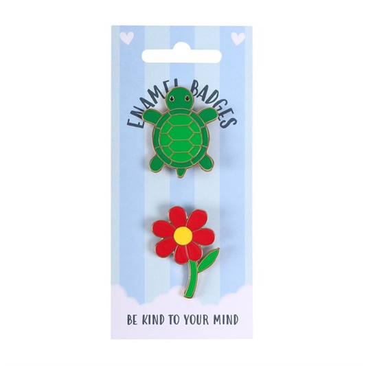 Turtle and Flower Pin Badge Set