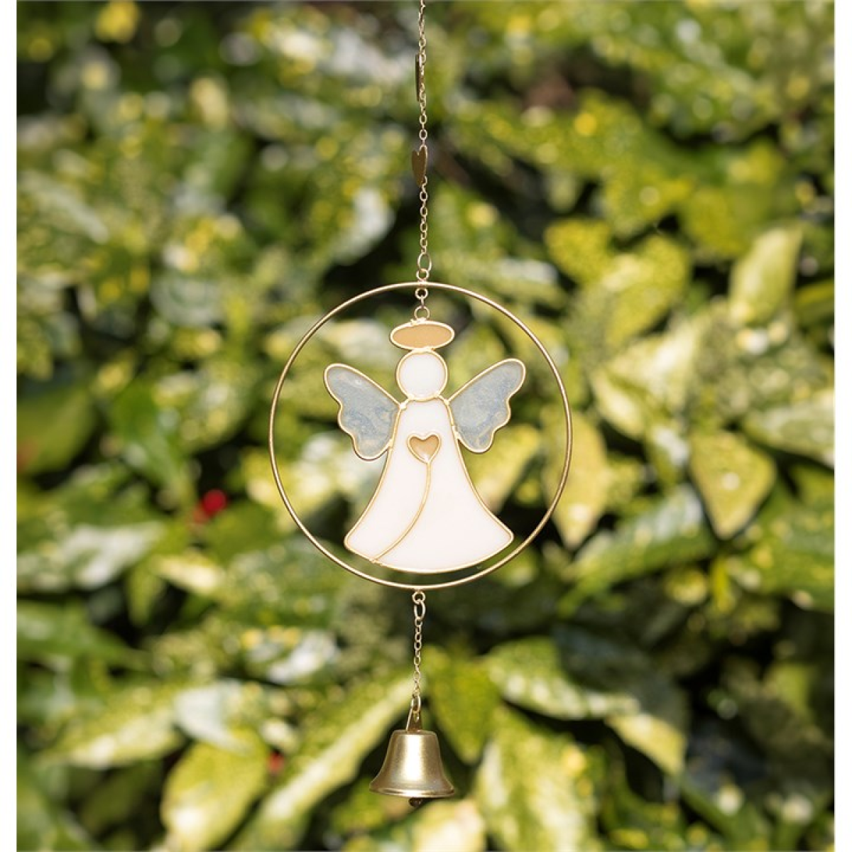 Angel hanging decoration with bell and gold halo suncatcher