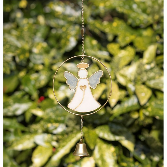 Angel hanging decoration with bell and gold halo suncatcher