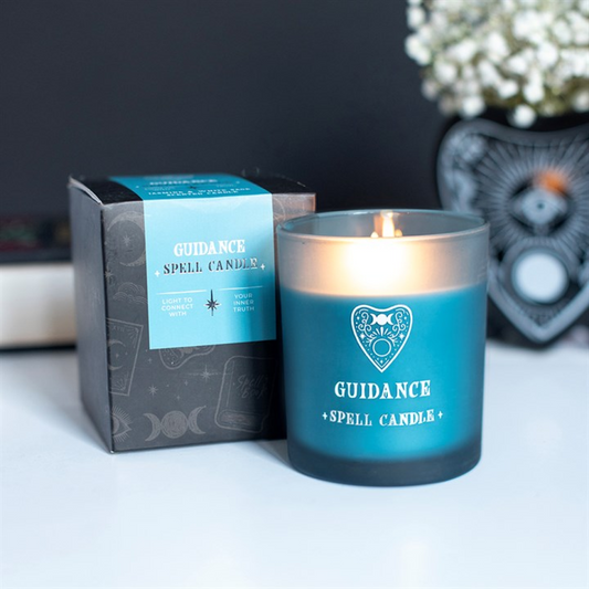 Guidance Jasmine and White Sage Spell Candle in blue glass jar