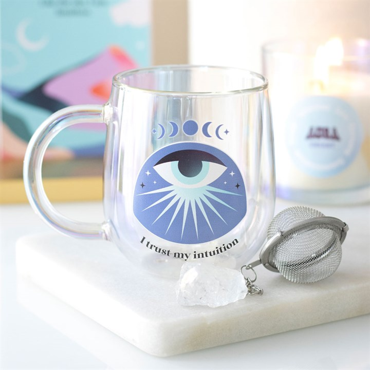 Intuition Glass Mug with Aura Crystal Tea Infuser