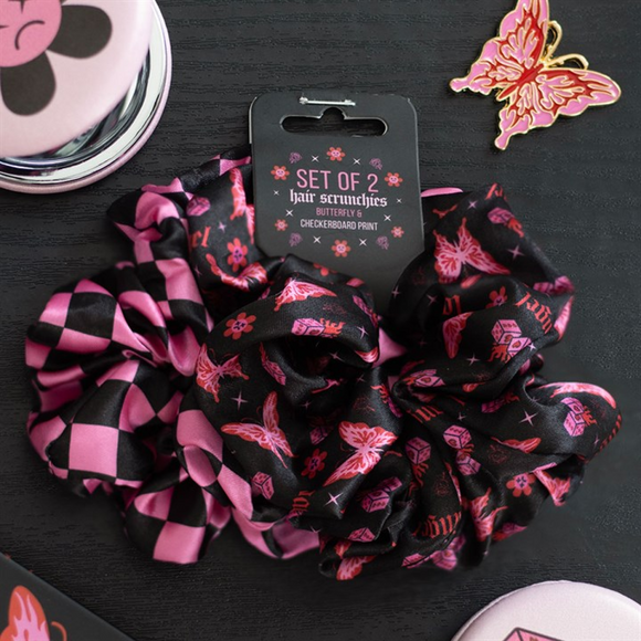 Set of 2 Rebel Butterfly and Checkerboard Hair Scrunchies