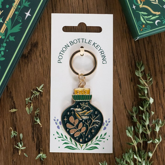 Green Witch potion bottle keyring in gift packaging