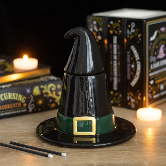 Black Witch Hat Oil Burner with green buckle