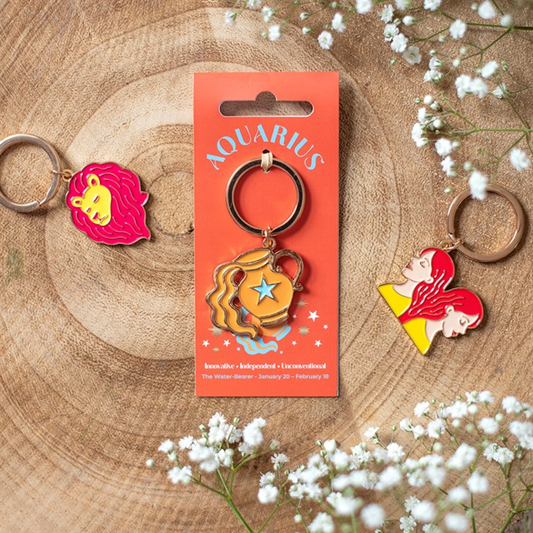Zodiac Zest Aquarius keyring with celestial water bearer design