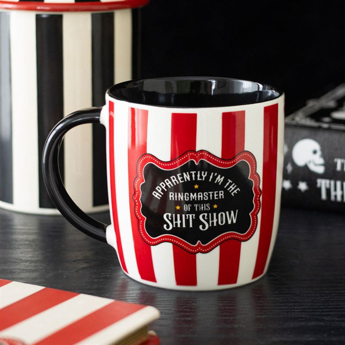 Red striped Ringmaster funny circus mug
