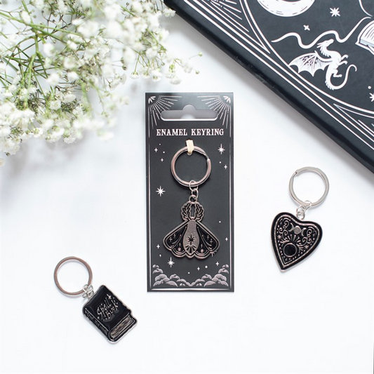 Black Moth Keyring with gothic celestial design