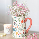 Cream Folk Print Flower Jug