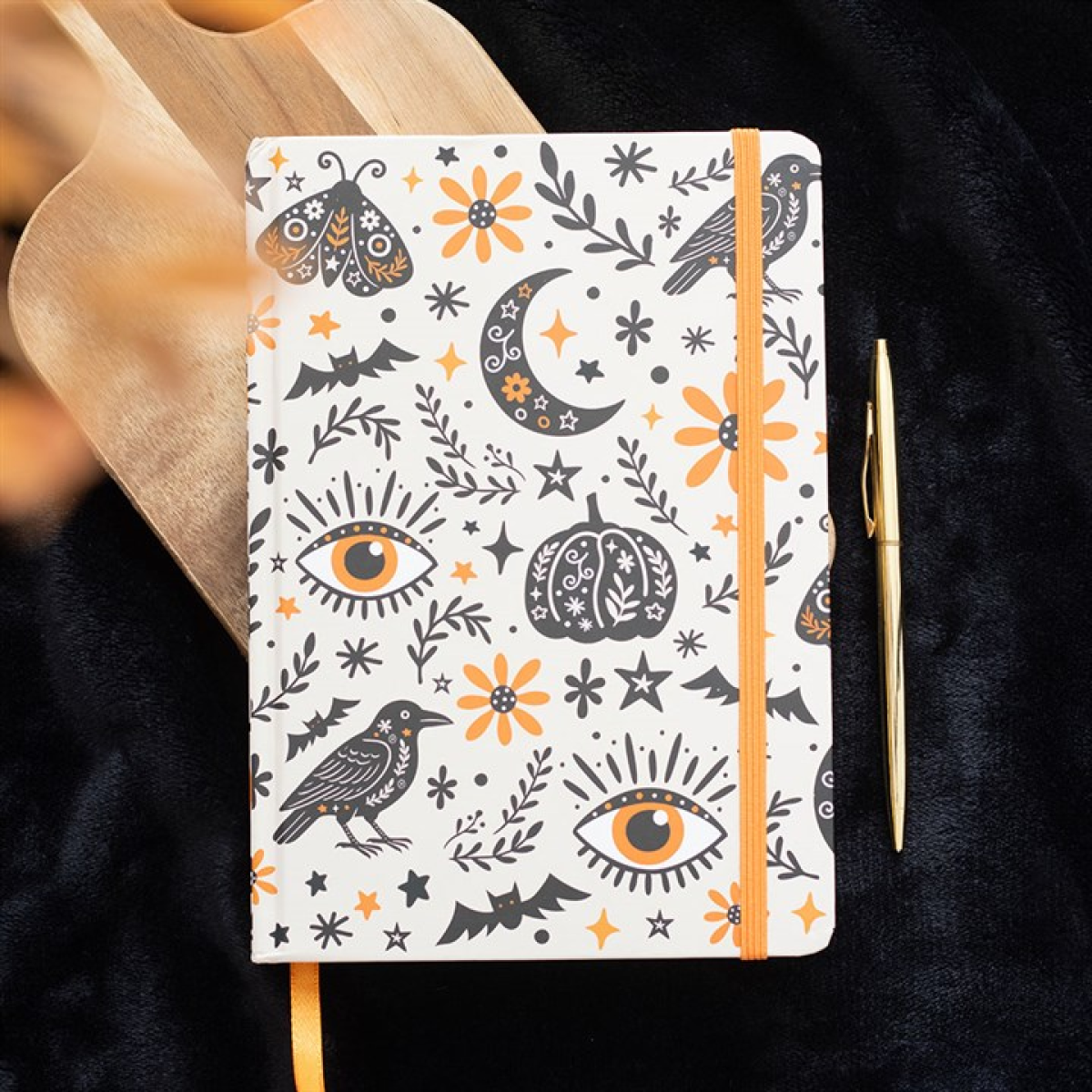 Frightful Folk autumn print A5 notebook with gold-edged pages