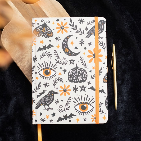Frightful Folk autumn print A5 notebook with gold-edged pages