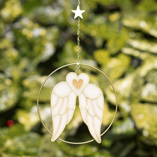 Gold and white angel wing hanging decoration suncatcher