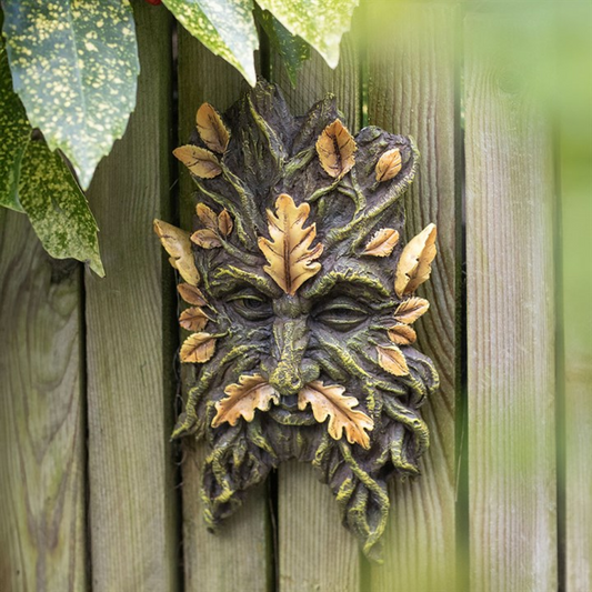 Green Man yellow oak leaf wall plaque garden decor