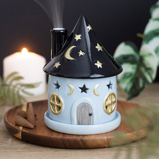 Celestial Cottage Incense Cone Holder in use