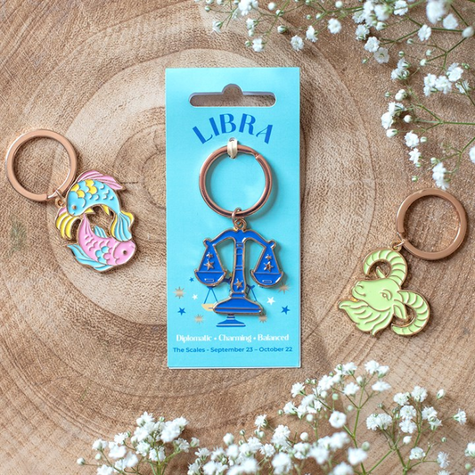 Zodiac Zest Libra keyring with celestial scales design