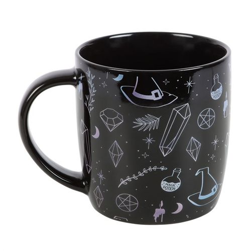Black Crystal Witch mug with celestial design