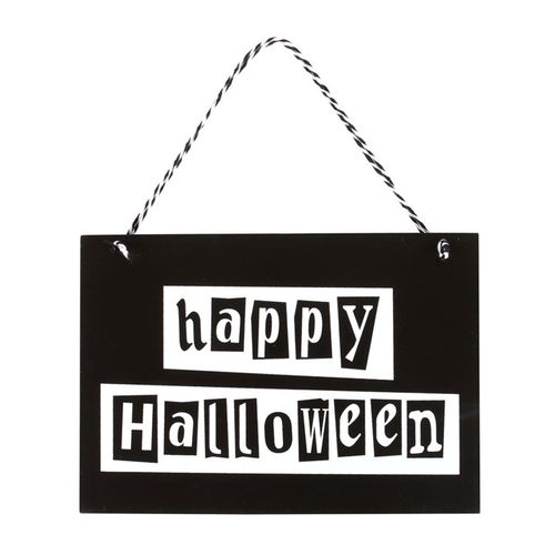 Black & White Happy Halloween Hanging Sign
