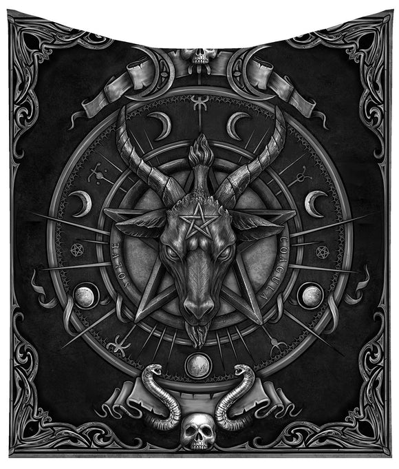 Baphomet Triple Horn Sabbatic Goat Throw Blanket