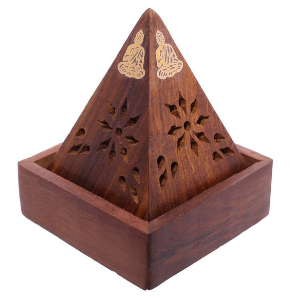 Buddha Sheesham Pyramid Incense Cone Burner