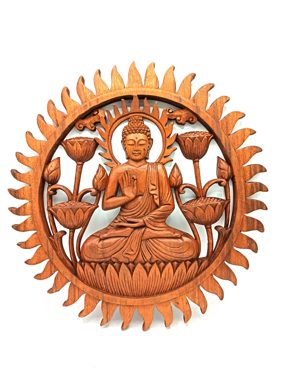 Buddha & Lotus Flower Wall Wood Carving