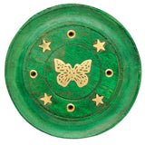 green butterfly wooden incense holder