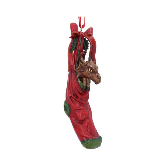Christmas Stocking Dragon Hanging Ornament by Anne Stokes