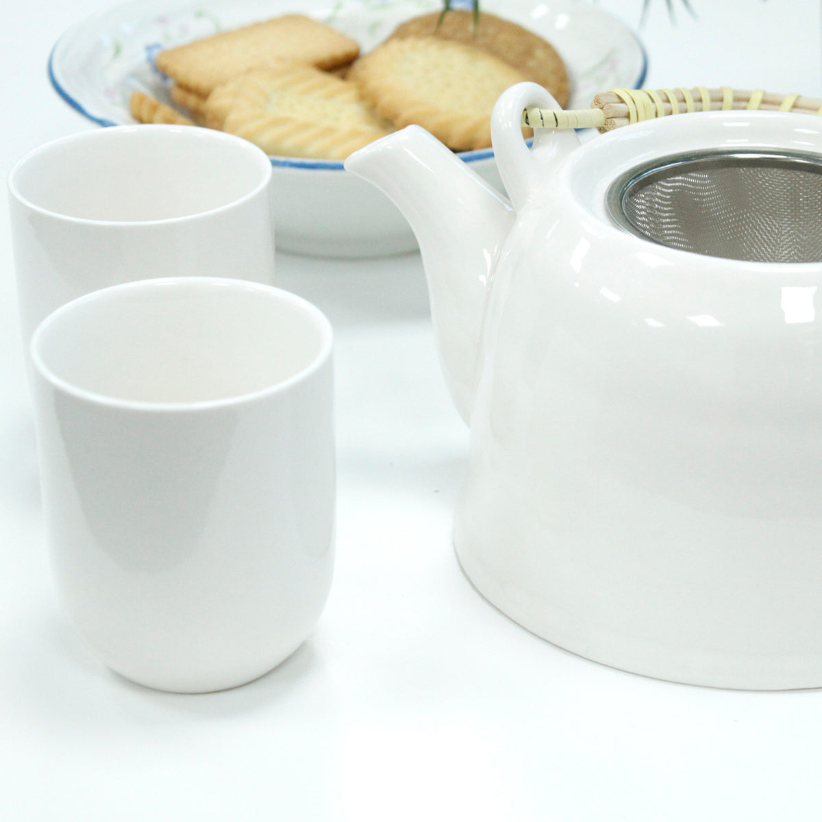Classic White Herbal Teapot & Cup Set