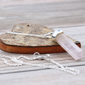 Clear Quartz Necklace, Crystal Wand Pendant