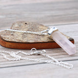 Rose Quartz Crystal Wand Pendant Necklace