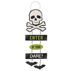 Enter If You Dare Skull & Bats Sign