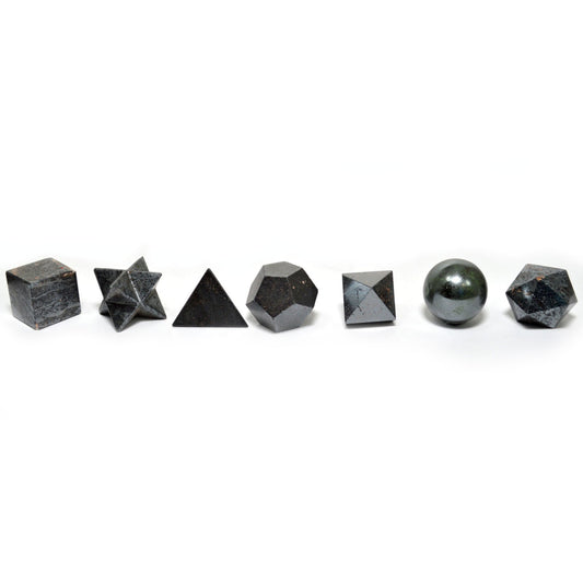 Seven piece black agate geometric crystal set