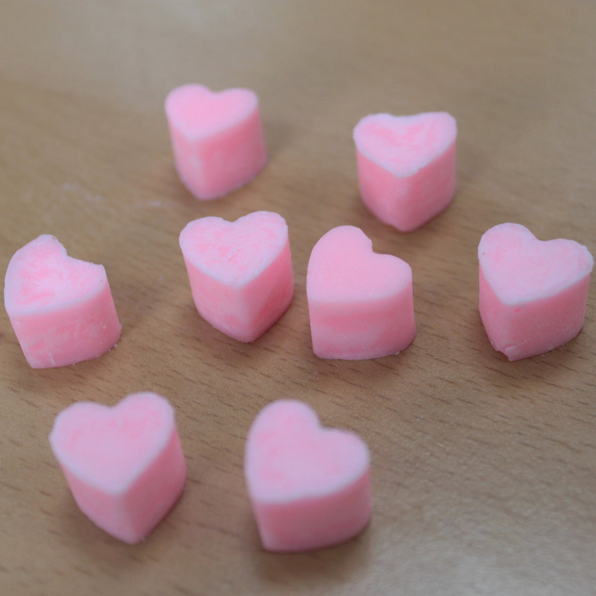 Pink Geranium and Anise scented soy wax melt hearts