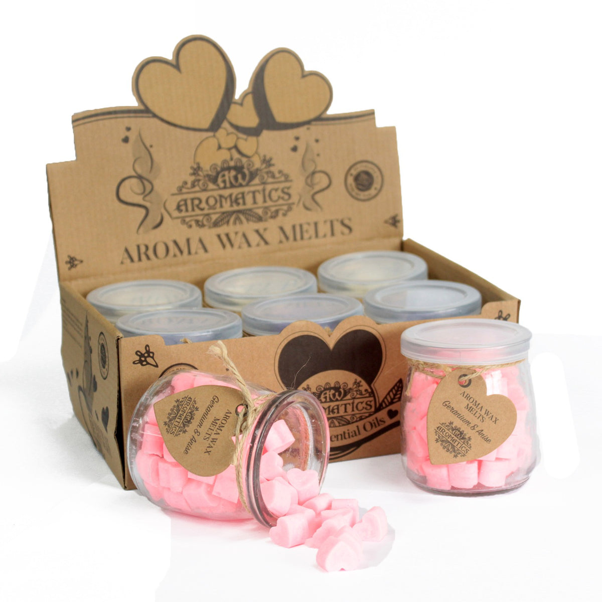 Geranium and Anise Aroma Wax Melts 60 soy wax hearts in glass jar