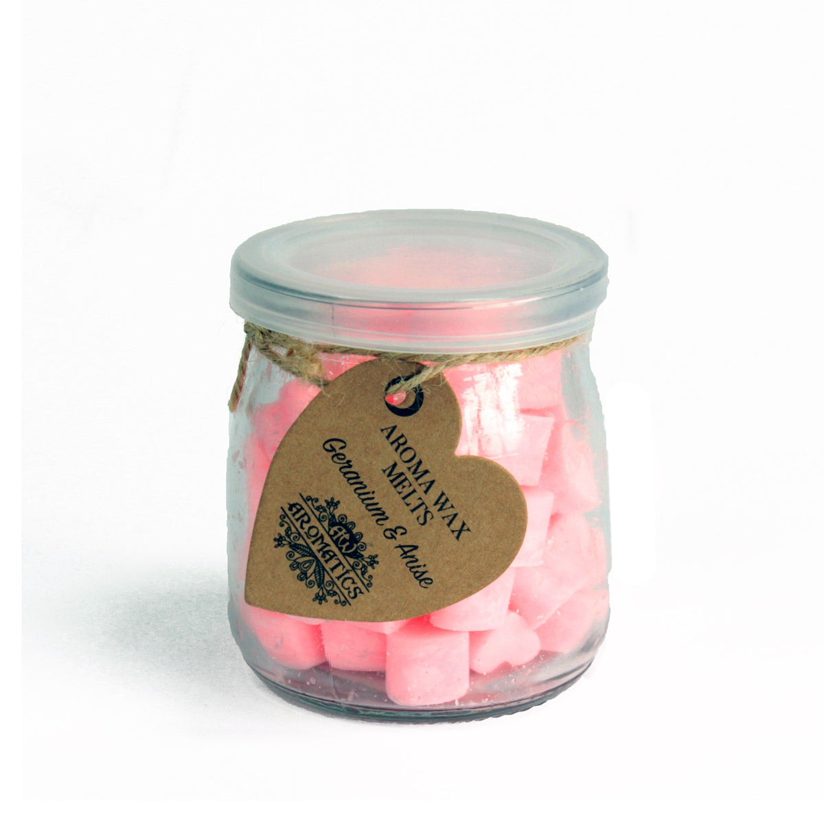 Geranium and Anise soy wax melts in reusable glass jar