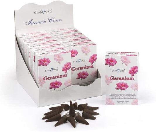 Geranium incense cones with metal holder