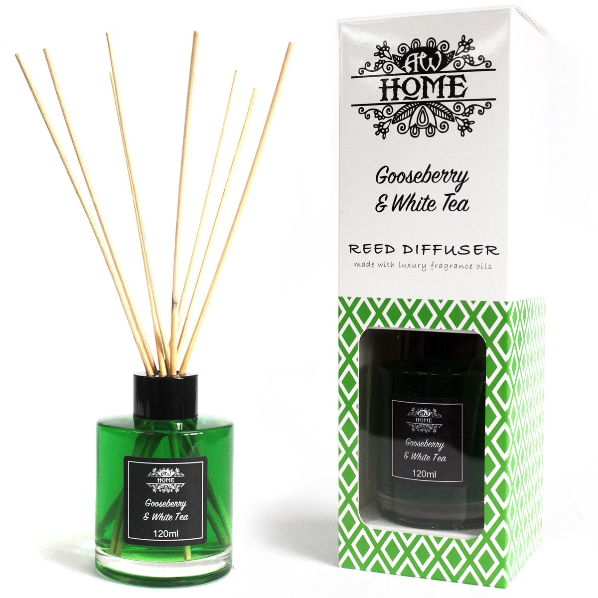 Gooseberry and white tea 120ml reed diffuser with box and rattan reeds