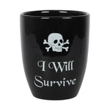 Gothic Skull 'I Will Survive' Black Plant Pot