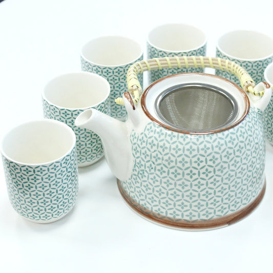 Green mosaic herbal tea set with teapot and 6 cups