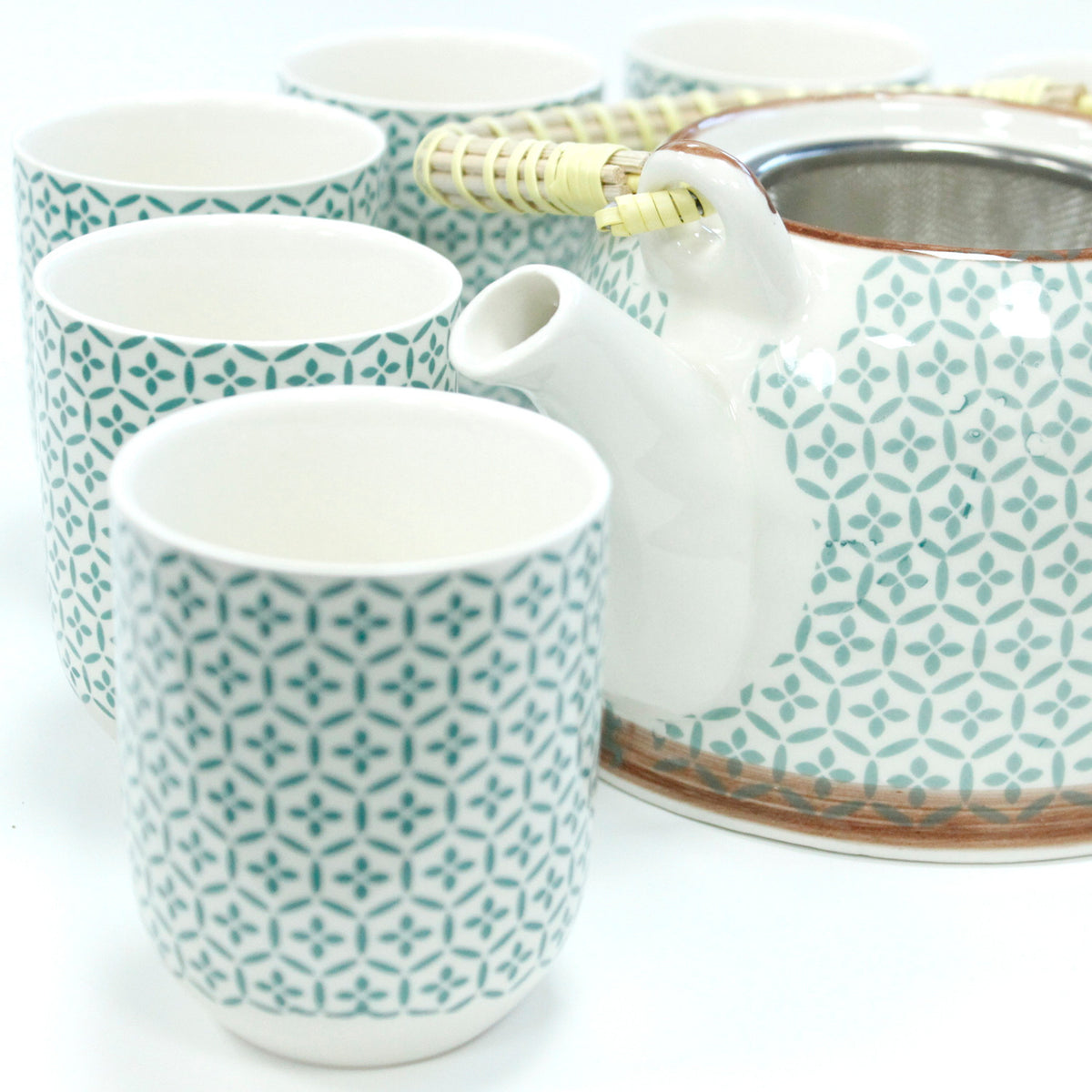 Green mosaic herbal teapot and cup set