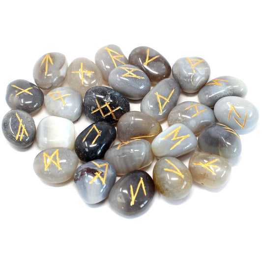 Grey Agate Crystal Rune Stones set