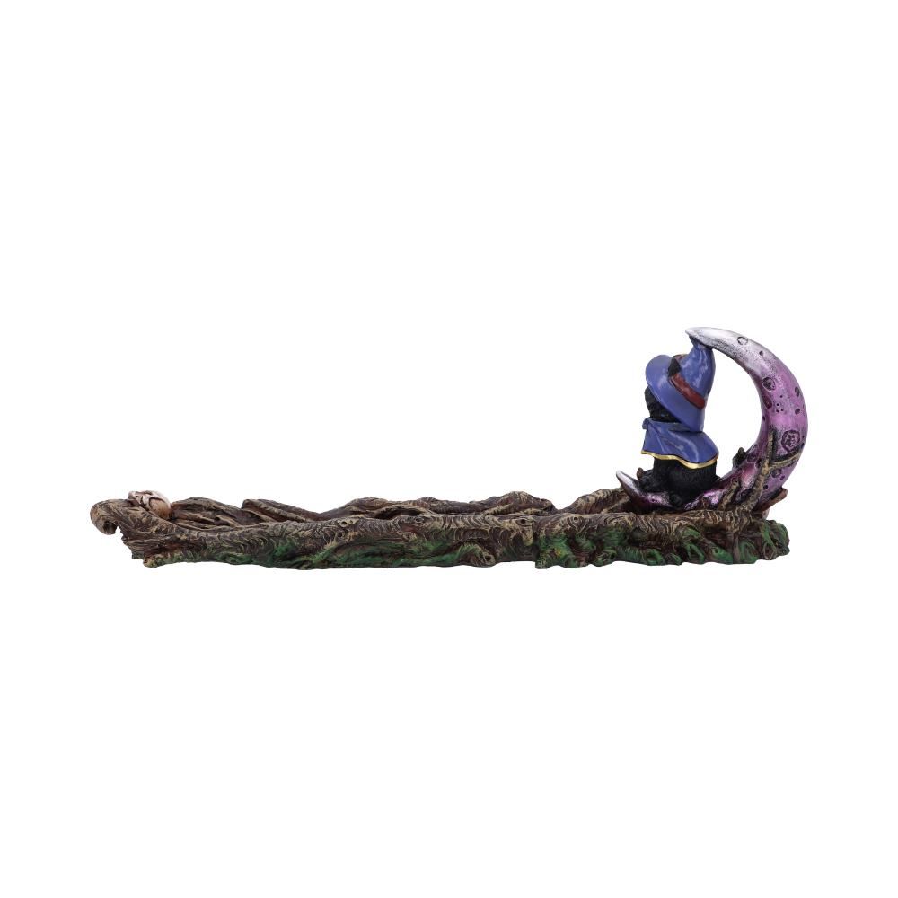 Grimalkin crescent moon cat incense holder back view