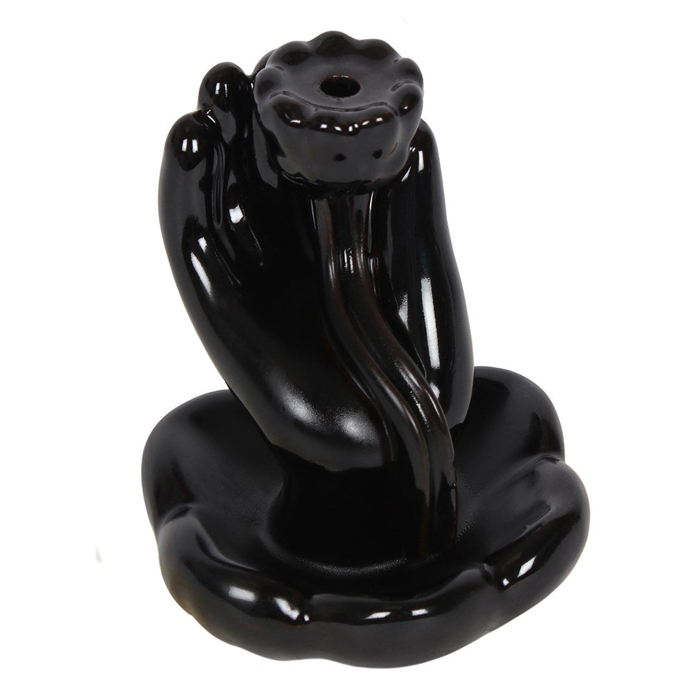 Black lotus hand backflow incense burner top view