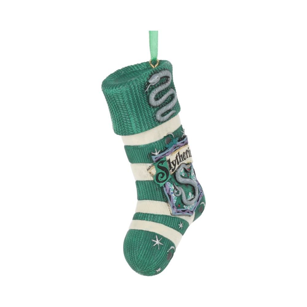 Slytherin stocking ornament showing house crest and serpent detail