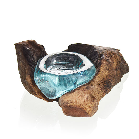 Molten Glass & Wood Candle Holder